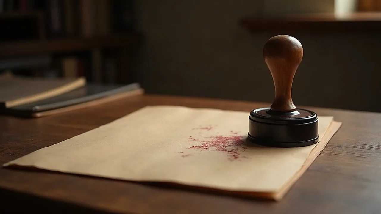 Cyprus apostille requirement, a rubber stamp and ink pad on a plain desk