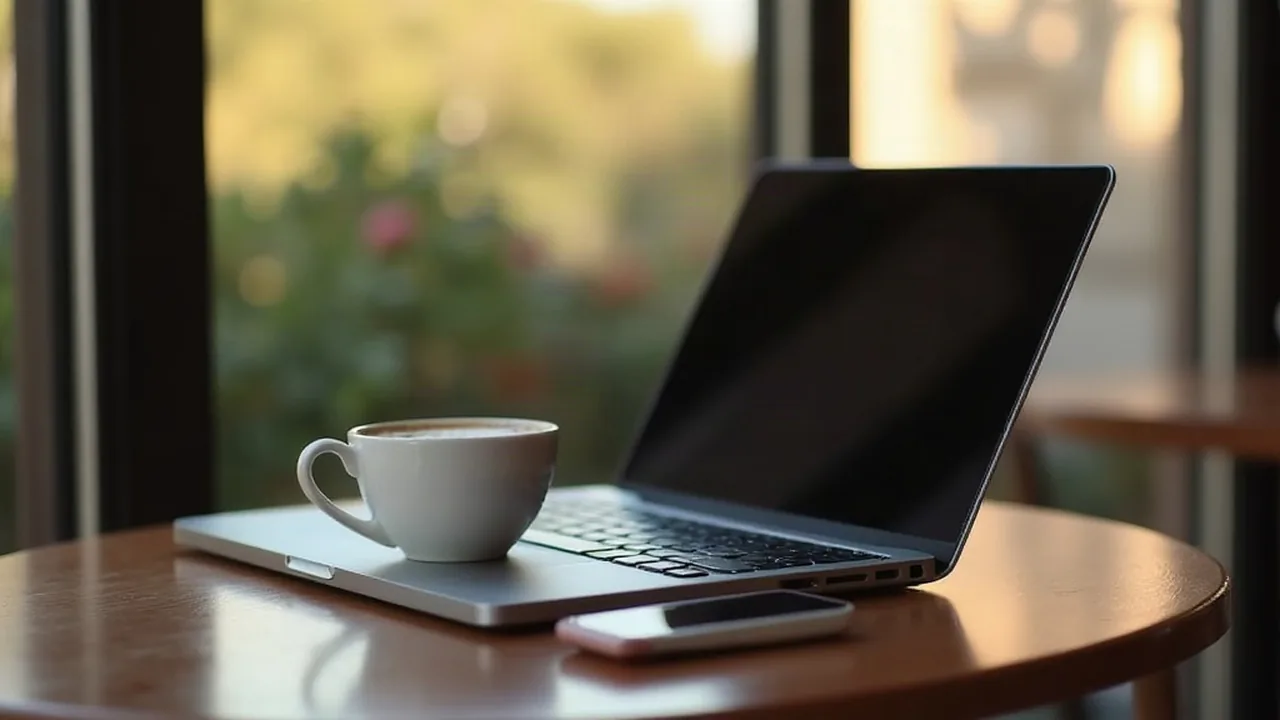 Cyprus pink slip work permit, a closed laptop on a Paphos cafe table
