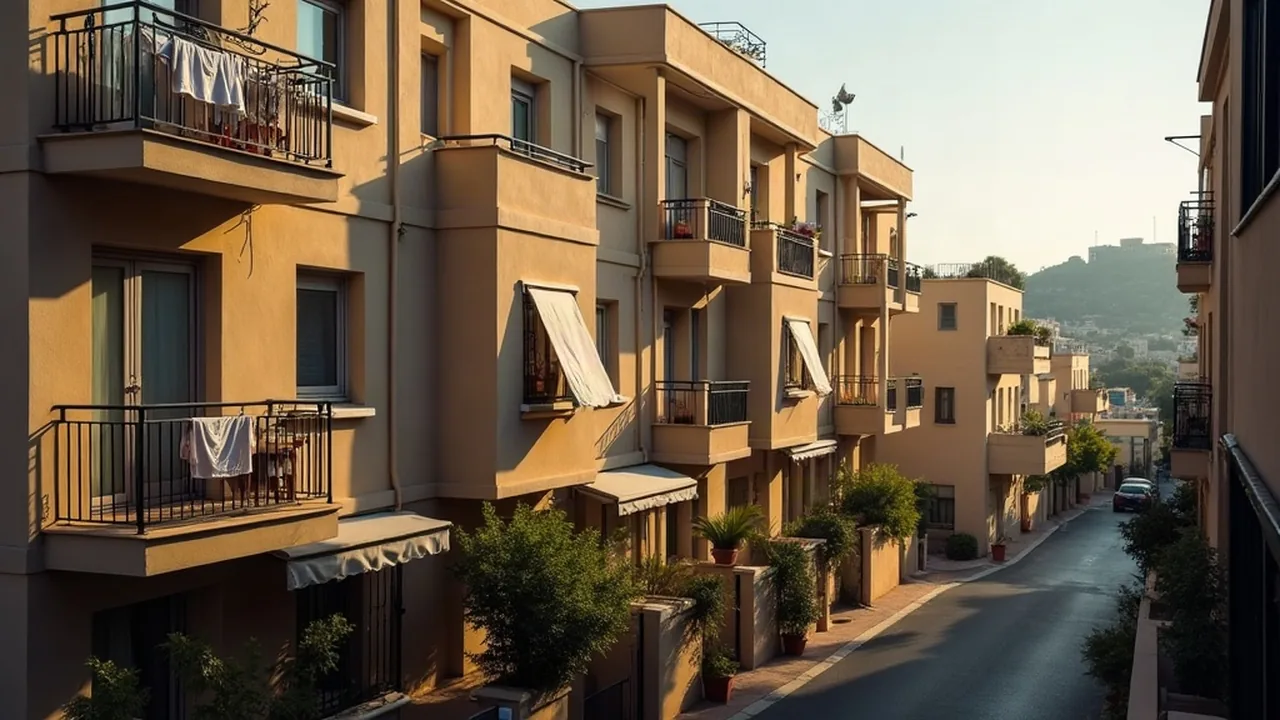 Cyprus rent special defence contribution, apartment balconies on a Limassol street